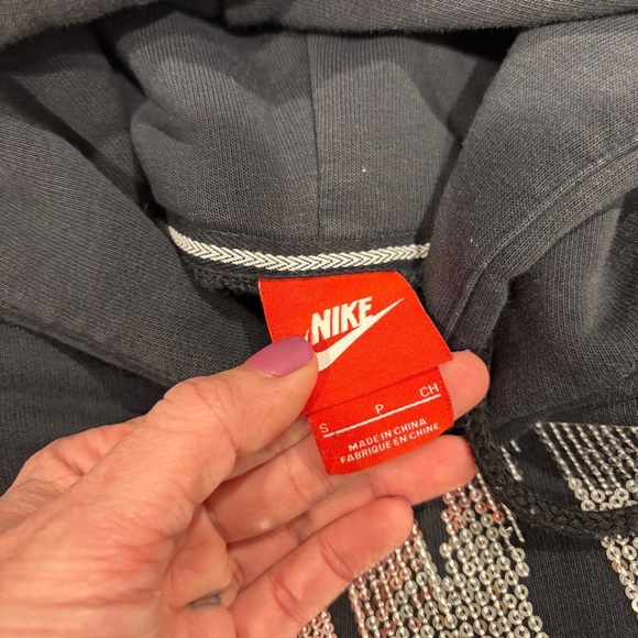 Nike Black Sequin Logo Swoosh hooded sweatshirt size small - Picture 6 of 11